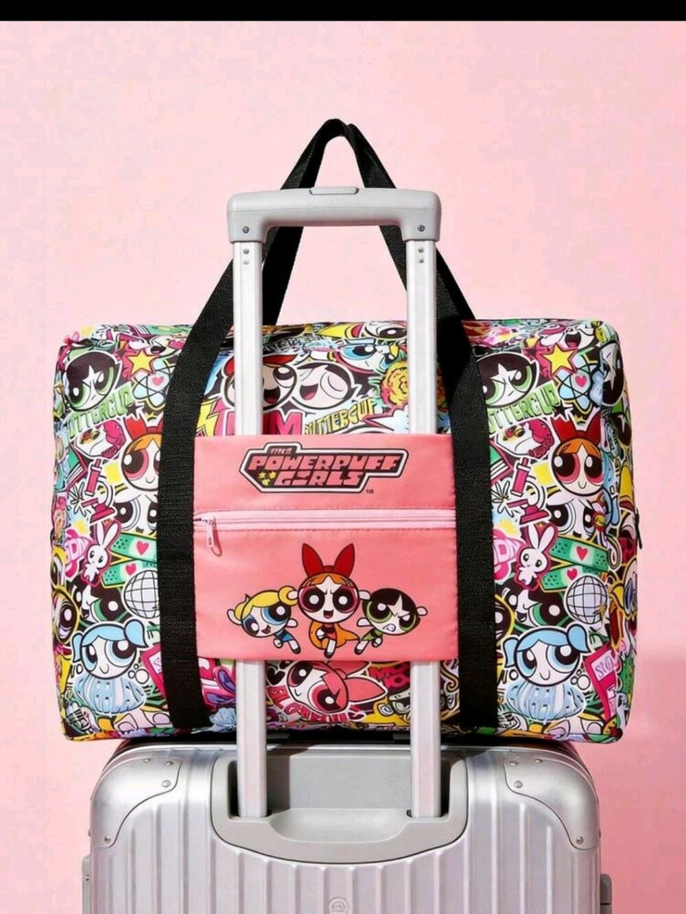 Power Puff Girls Floral Foldable Travel Tote with Red Straps - Picture 3 of 6